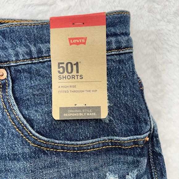 NWT Levi's 501 Button Fly Cut Off Women's Sz. 31 Denim Shorts Blue Medium Wash - Picture 3 of 9
